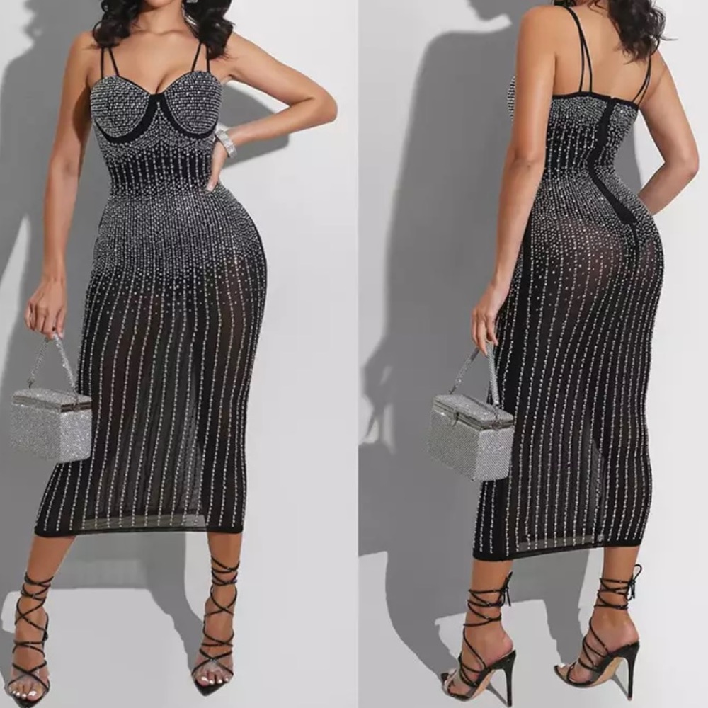 💃Gorgeous 💃Sparkling Crystal Rhinestones Bodycon Midi Dress